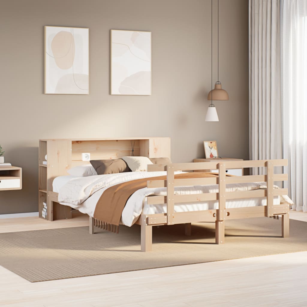 Bookcase Bed without Mattress 135x190 cm Double Solid Wood Pine