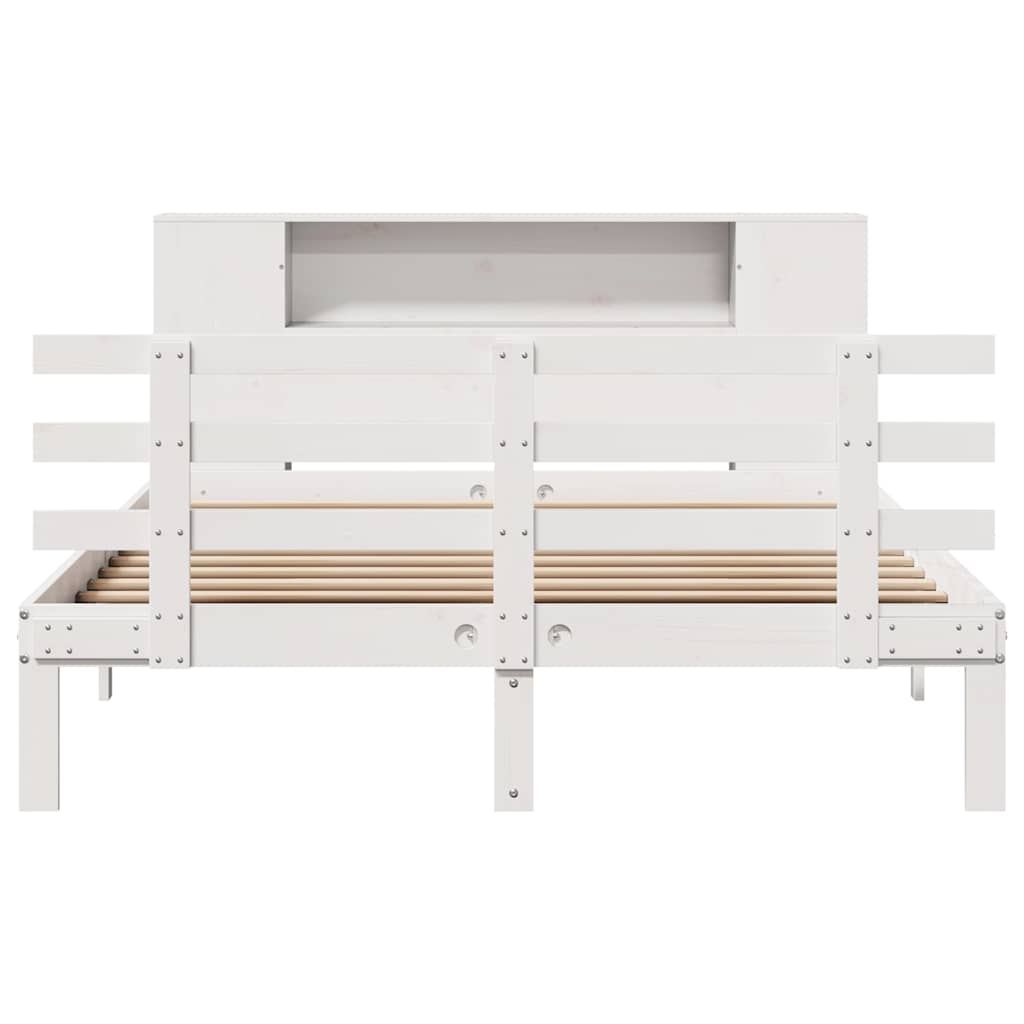 Bookcase Bed without Mattress White 135x190 cm Double Solid Wood Pine