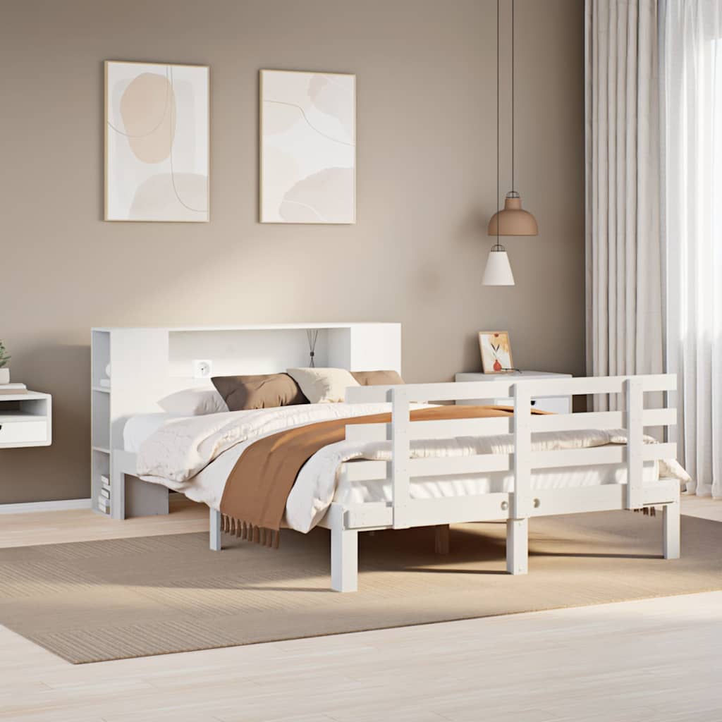 Bookcase Bed without Mattress White 135x190 cm Double Solid Wood Pine
