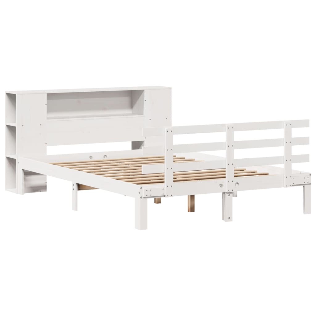 Bookcase Bed without Mattress White 160x200cm Solid Wood Pine