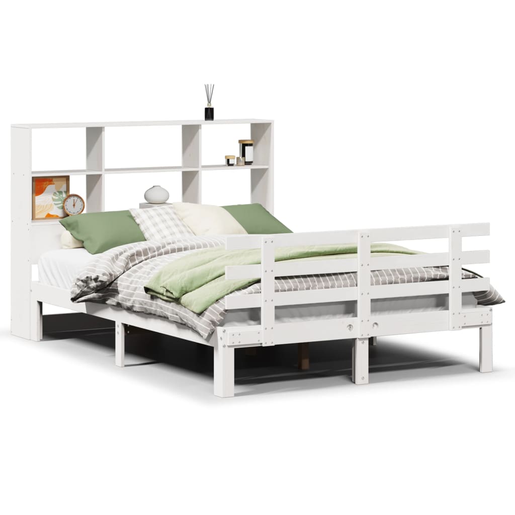 Bookcase Bed without Mattress White 140x190cm Solid Wood Pine