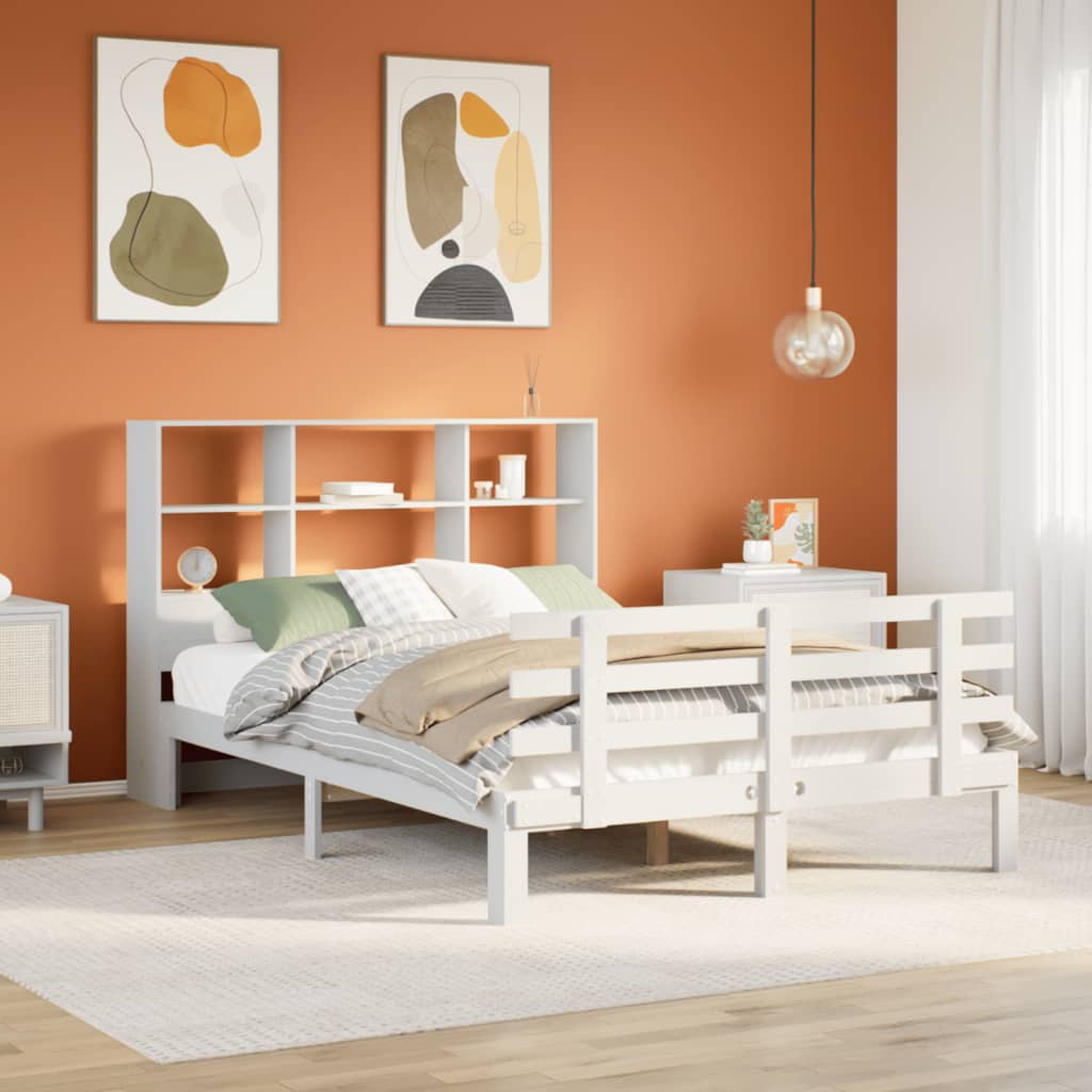Bookcase Bed without Mattress White 140x190cm Solid Wood Pine