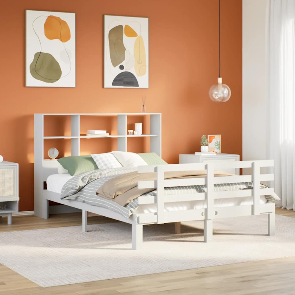Bookcase Bed without Mattress White 160x200cm Solid Wood Pine