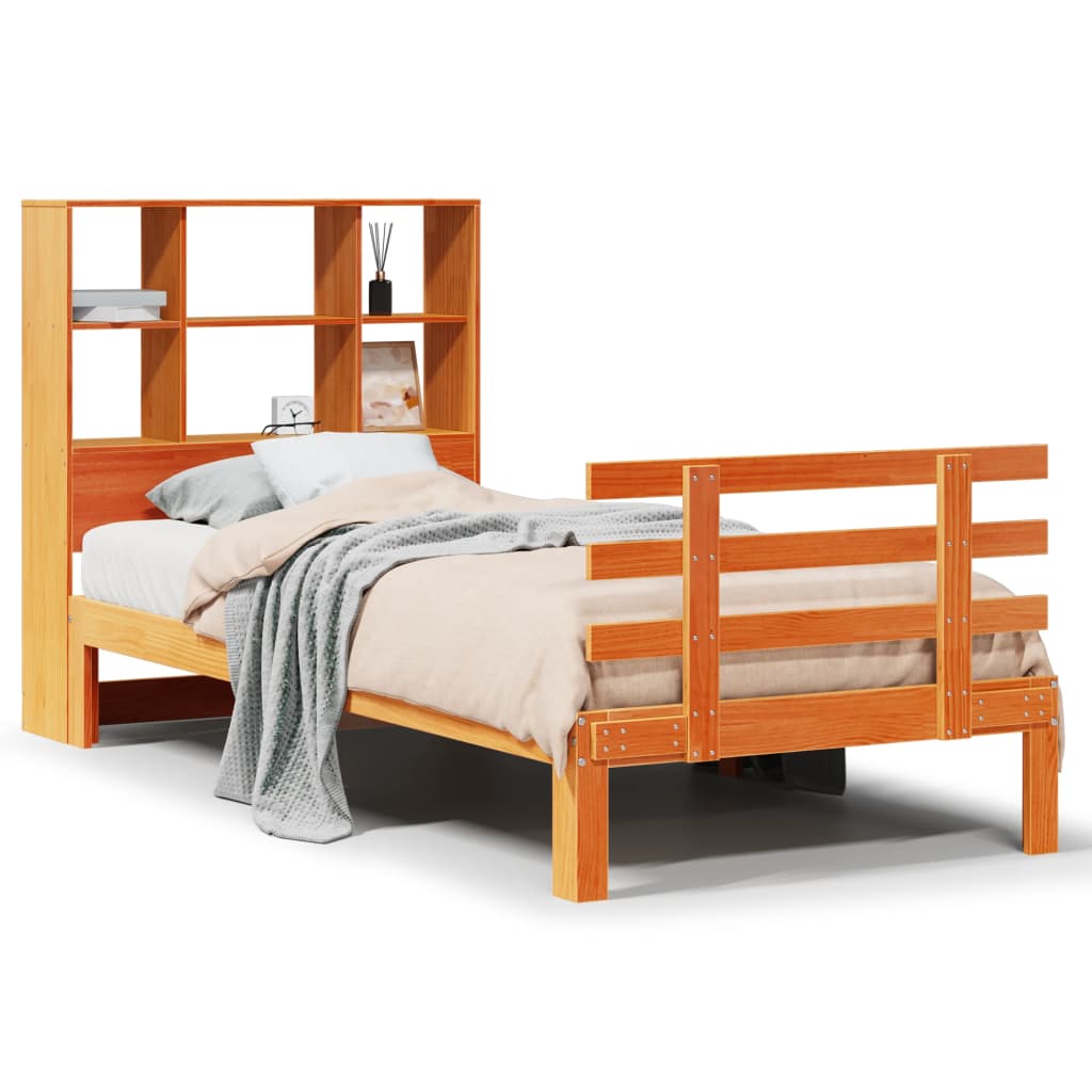 Bookcase Bed without Mattress Wax Brown 100x200cm Solid Wood Pine
