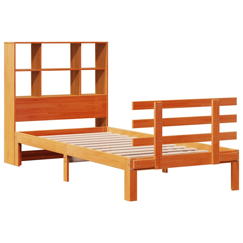 Bookcase Bed without Mattress Wax Brown 100x200cm Solid Wood Pine