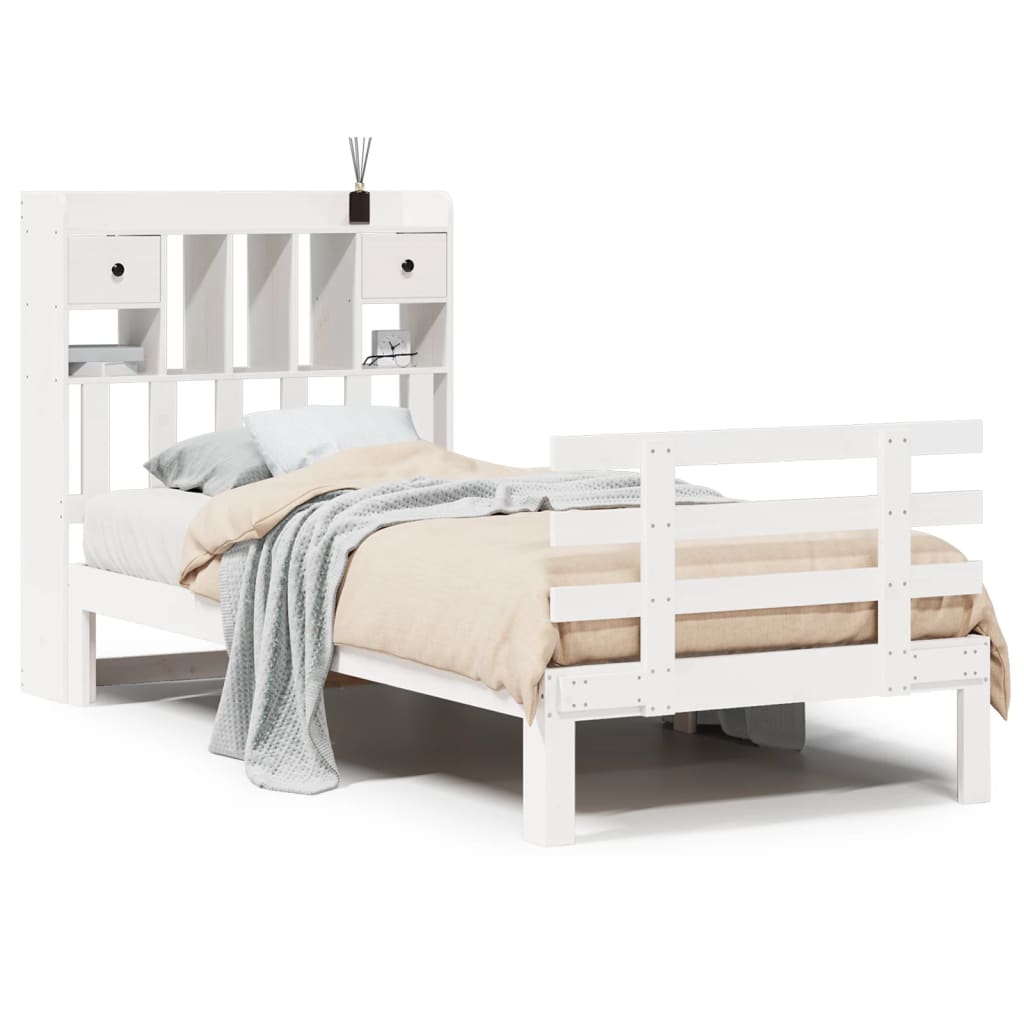 Bookcase Bed without Mattress White 90x190 cm Single Solid Wood Pine