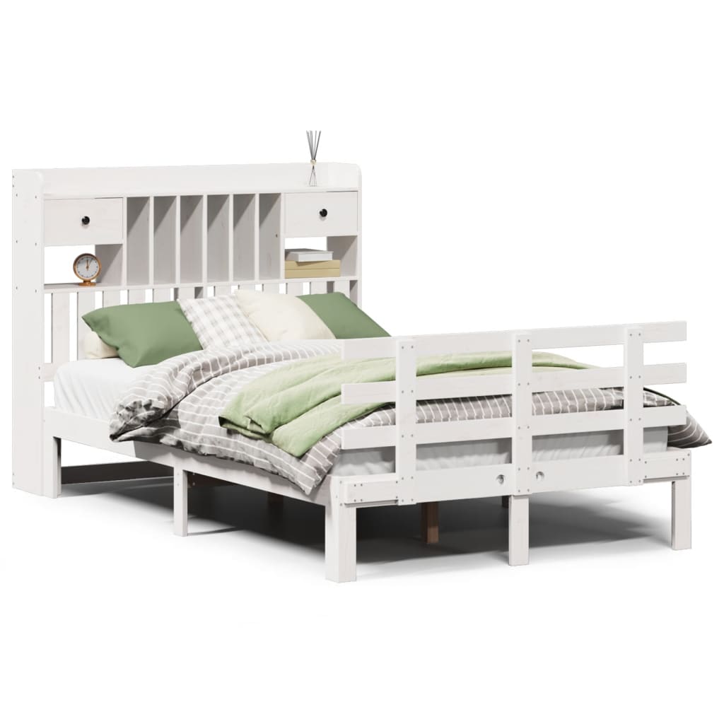 Bookcase Bed without Mattress White 135x190 cm Double Solid Wood Pine