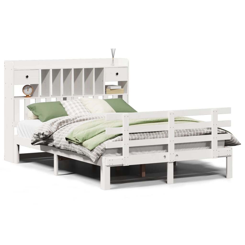 Bookcase Bed without Mattress White 140x190 cm Solid Wood Pine