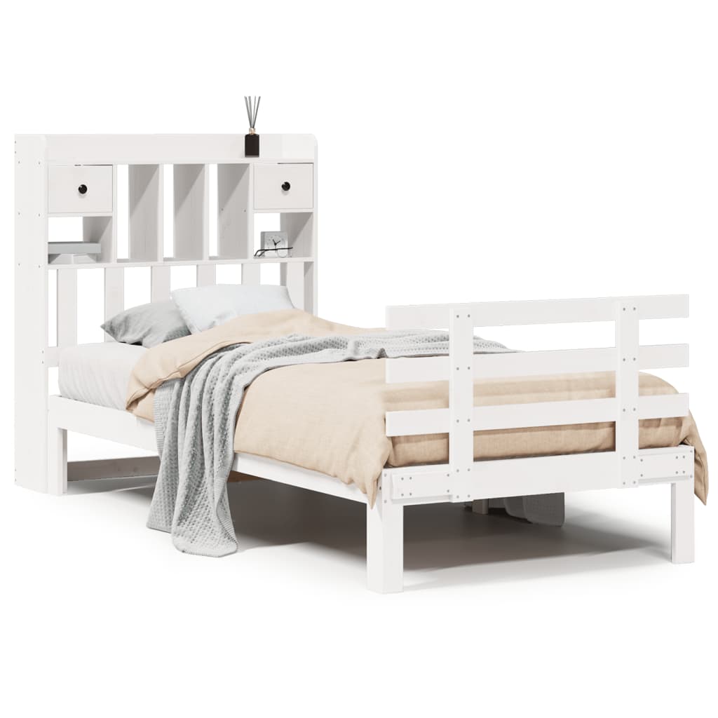 Bookcase Bed without Mattress White 90x200cm Solid Wood Pine