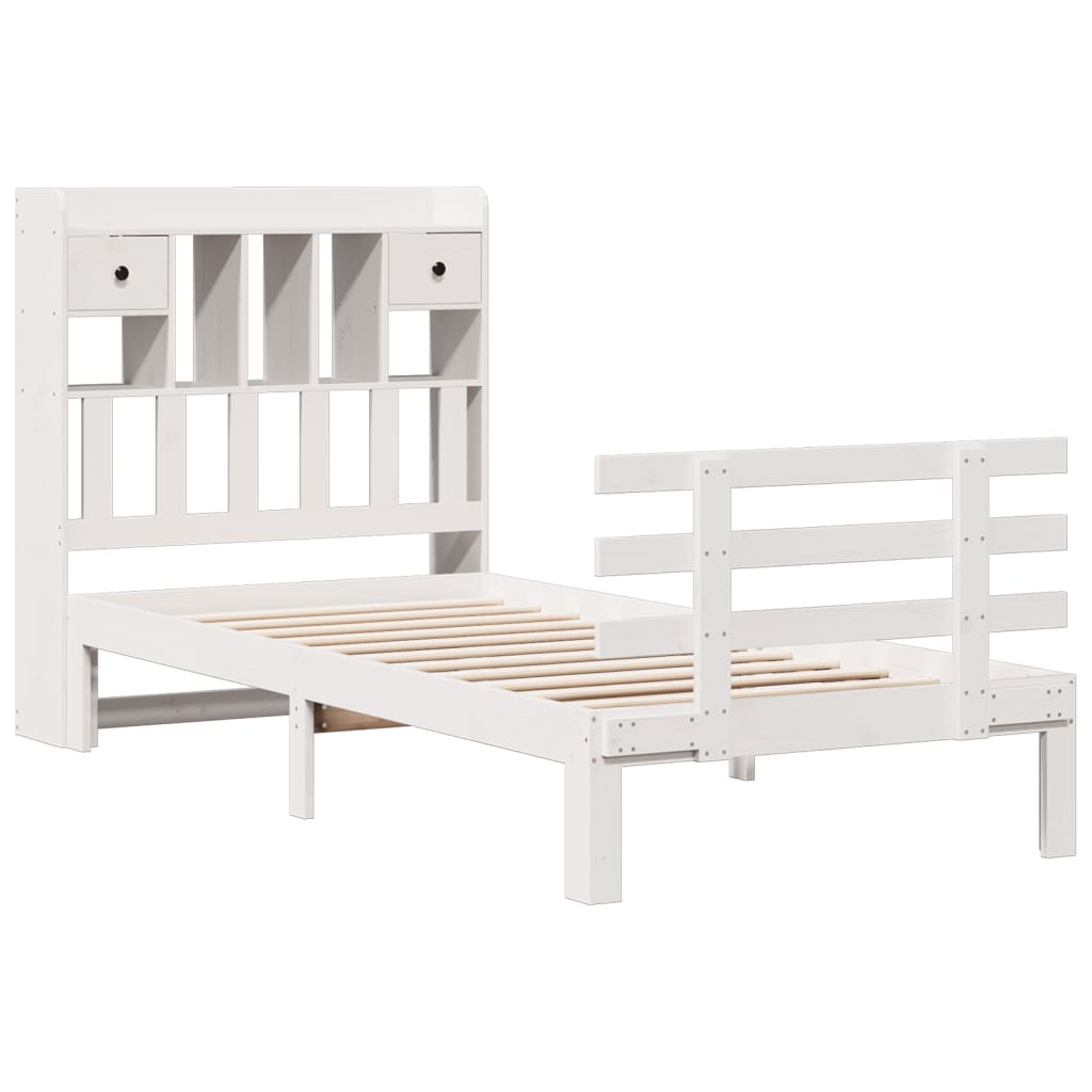 Bookcase Bed without Mattress White 90x200cm Solid Wood Pine