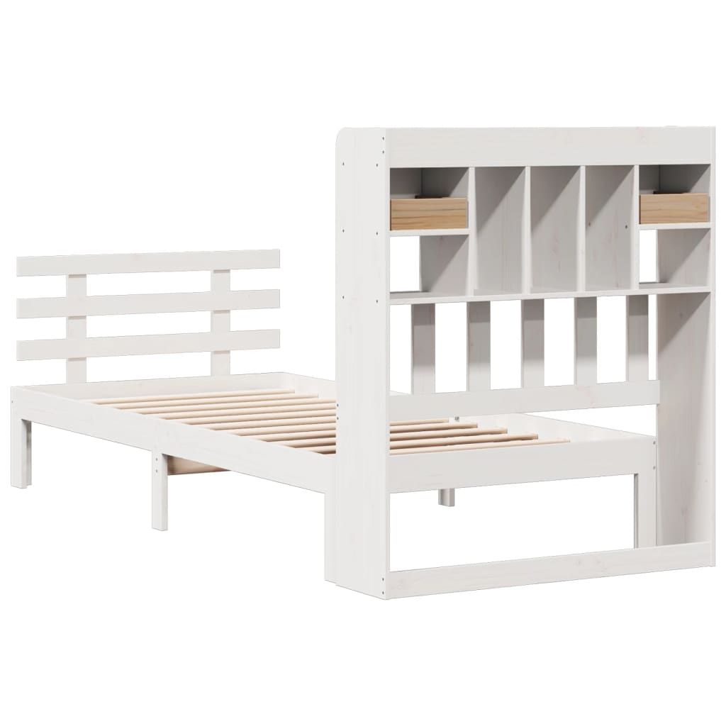 Bookcase Bed without Mattress White 90x200cm Solid Wood Pine