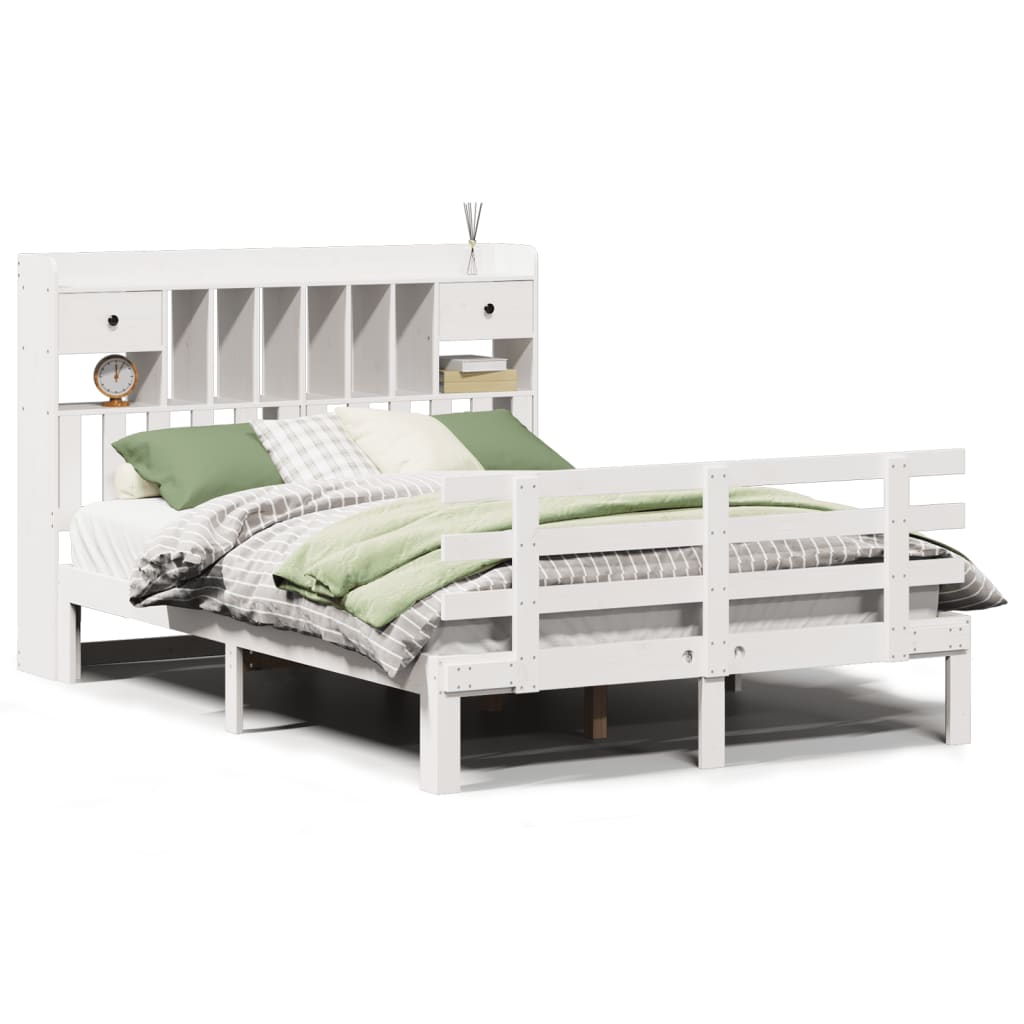 Bookcase Bed without Mattress White 150x200 cm King Solid Wood Pine
