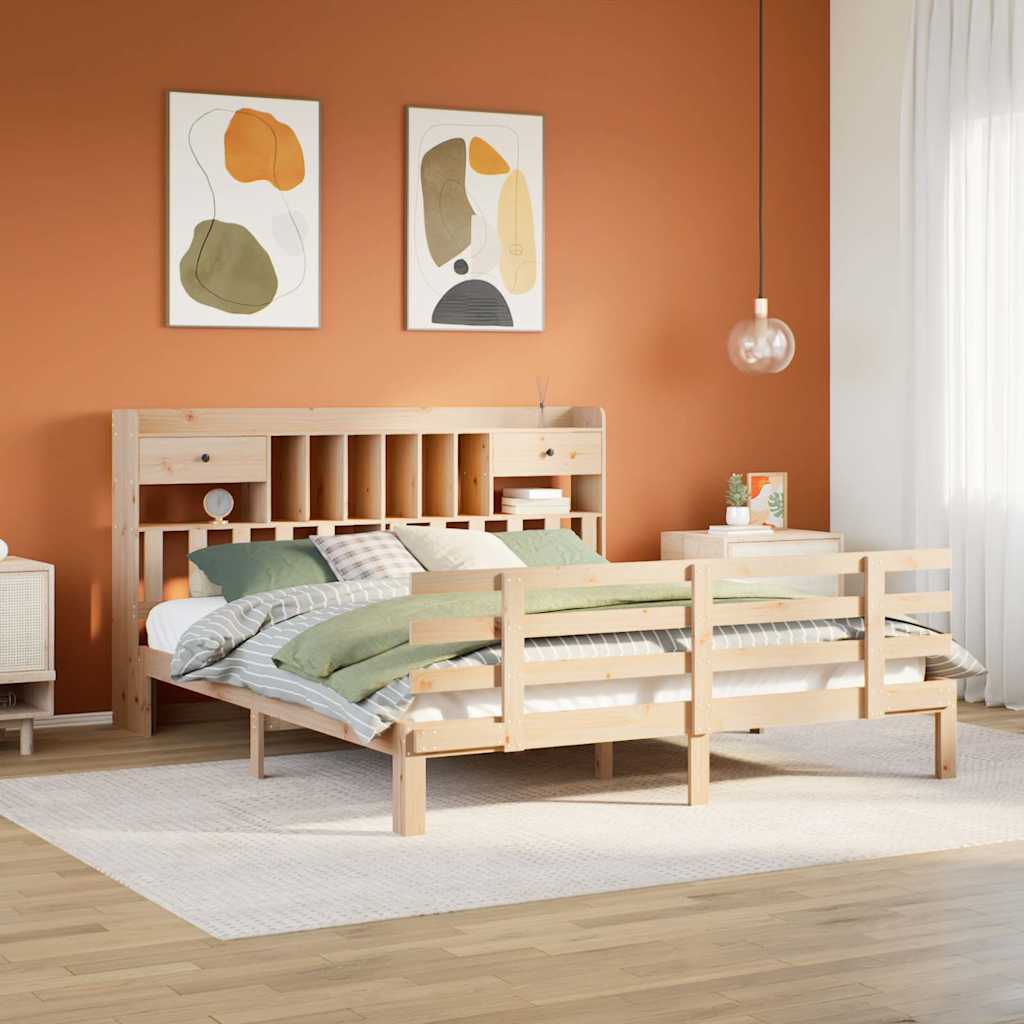 Bookcase Bed without Mattress 180x200 cm Super King Solid Wood Pine