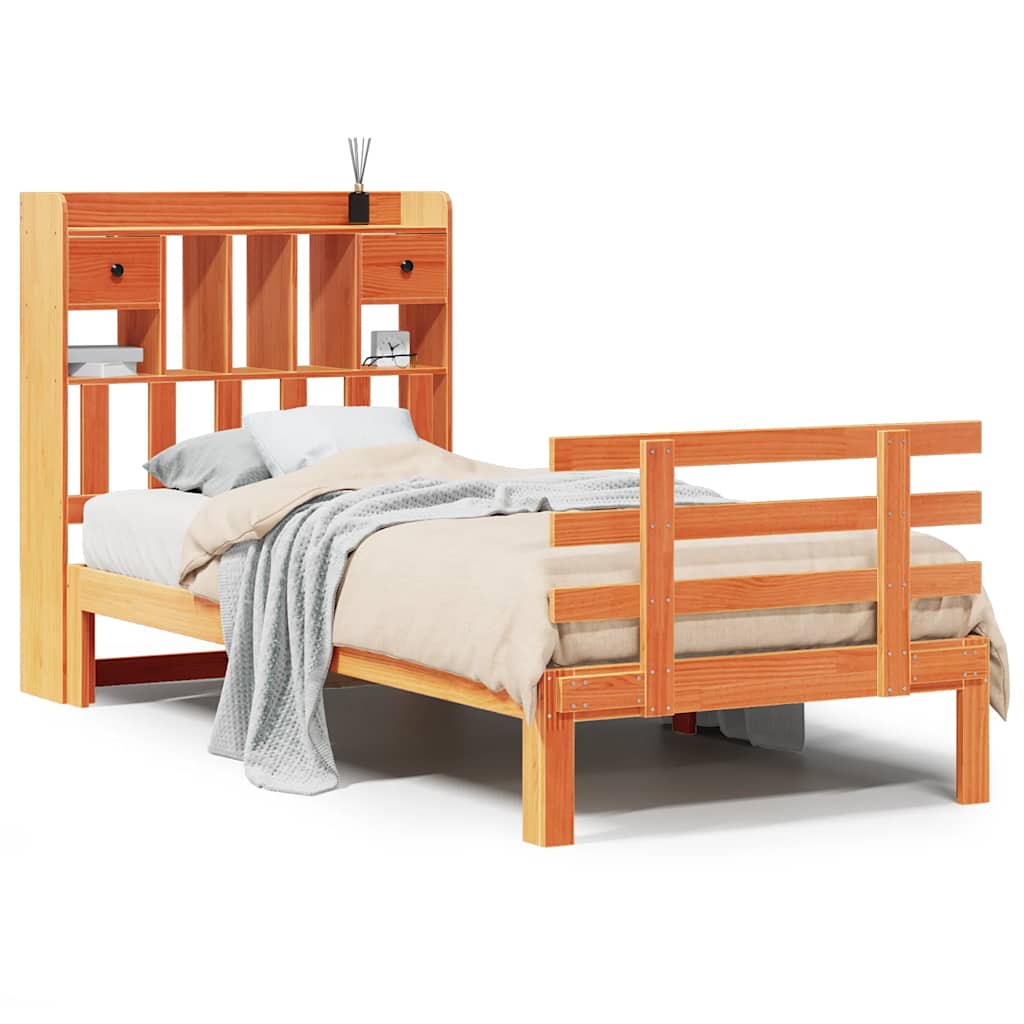 Bookcase Bed without Mattress Wax Brown 100x200cm Solid Wood Pine