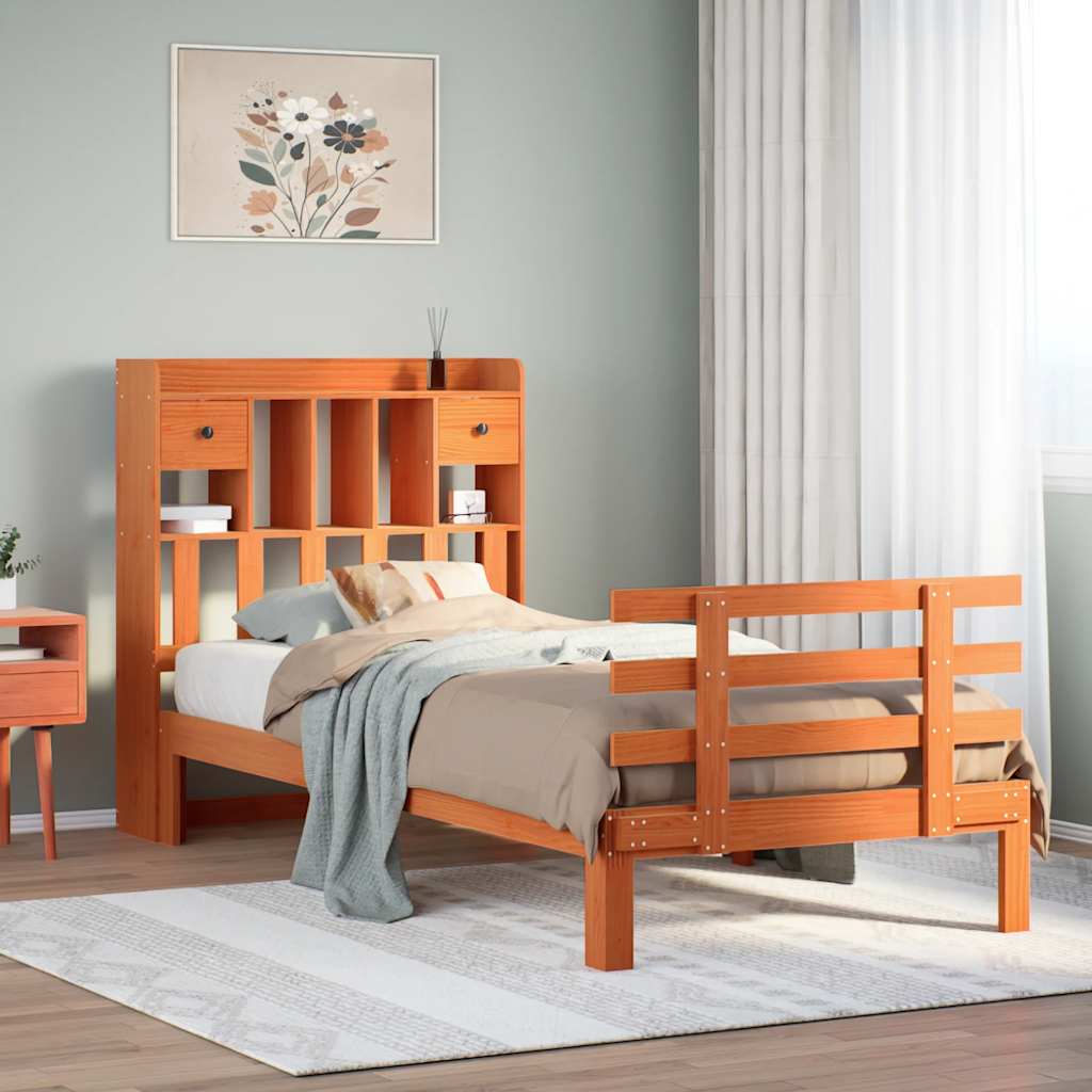 Bookcase Bed without Mattress Wax Brown 100x200cm Solid Wood Pine