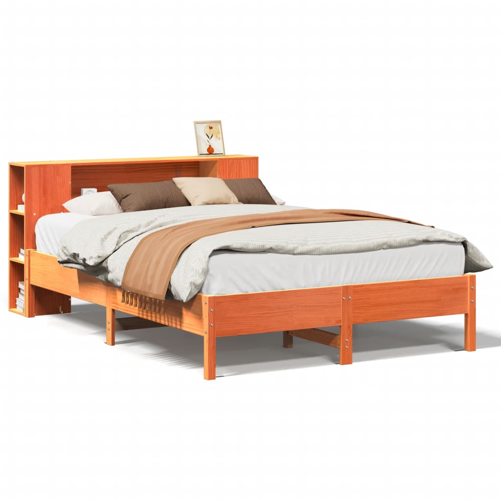 Bookcase Bed without Mattress Wax Brown 150x200 cm King Solid Wood Pine