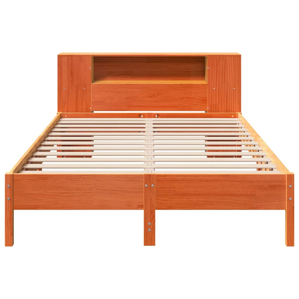 Bookcase Bed without Mattress Wax Brown 150x200 cm King Solid Wood Pine