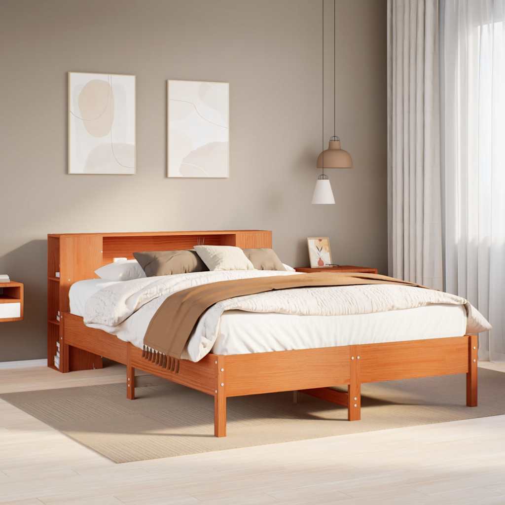 Bookcase Bed without Mattress Wax Brown 140x190 cm Solid Wood Pine