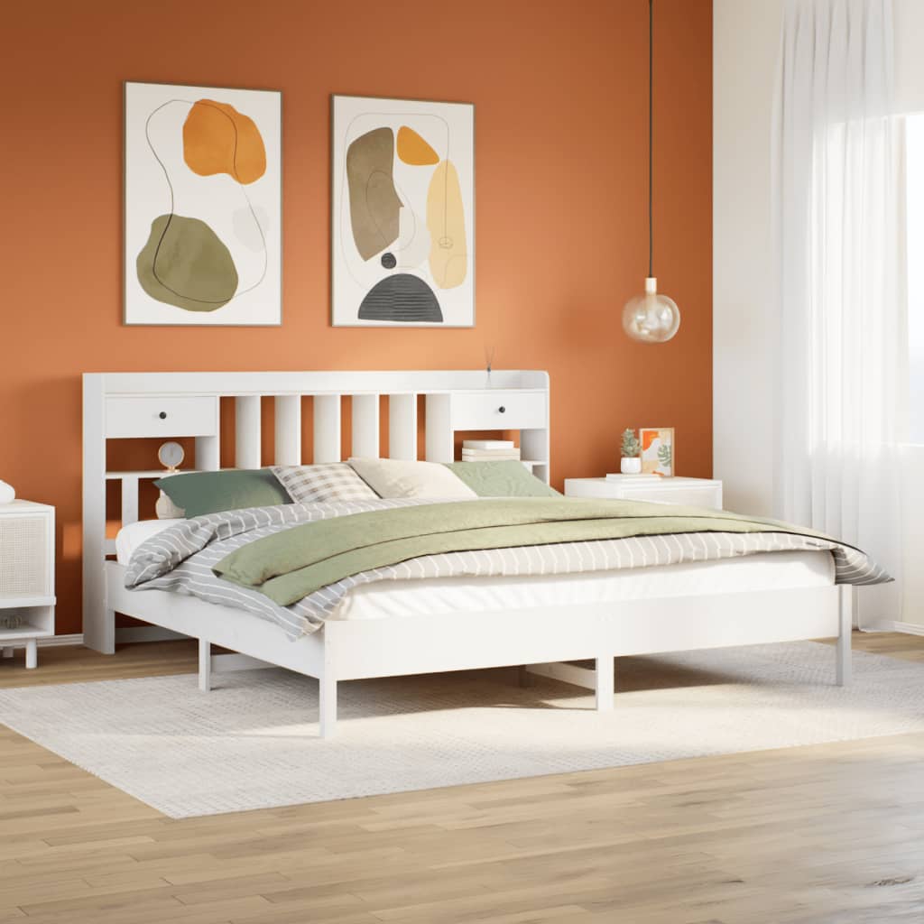 Bookcase Bed without Mattress White 180x200 cm Super King Solid Wood Pine