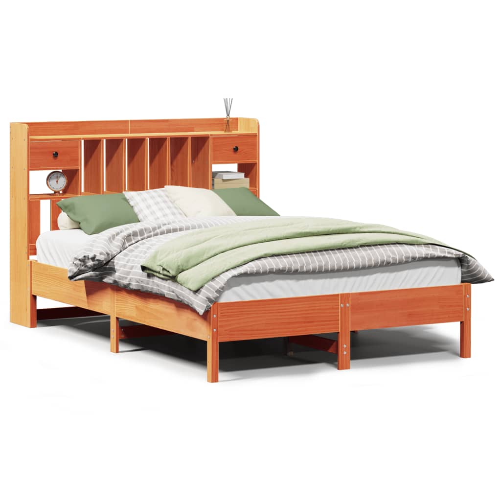 Bookcase Bed without Mattress Wax Brown 150x200 cm King Size Solid Wood Pine