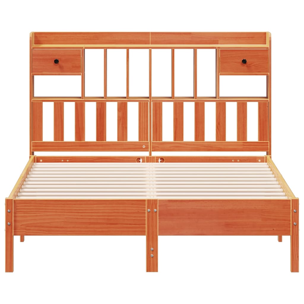 Bookcase Bed without Mattress Wax Brown 150x200 cm King Size Solid Wood Pine