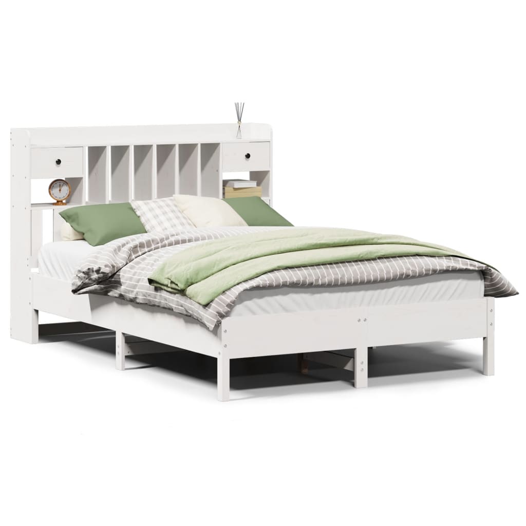 Bookcase Bed without Mattress White 140x200 cm Solid Wood Pine