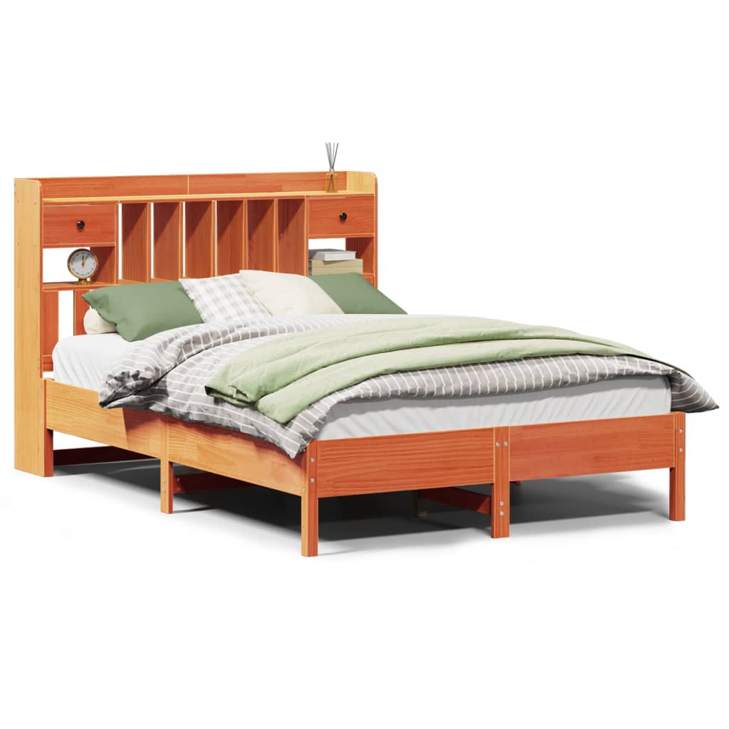 Bookcase Bed without Mattress Wax Brown 140x190 cm Solid Wood Pine