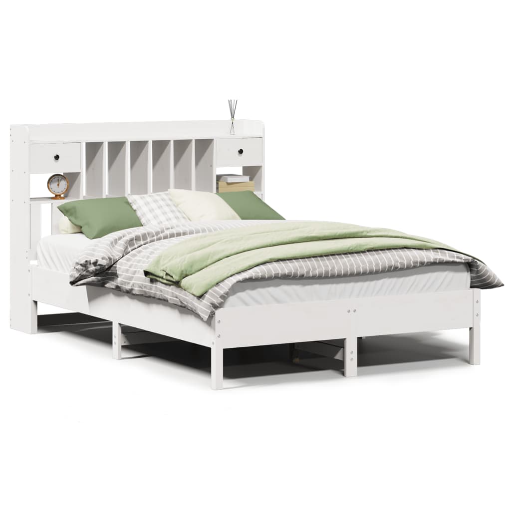 Bookcase Bed without Mattress White 135x190 cm Double Solid Wood Pine