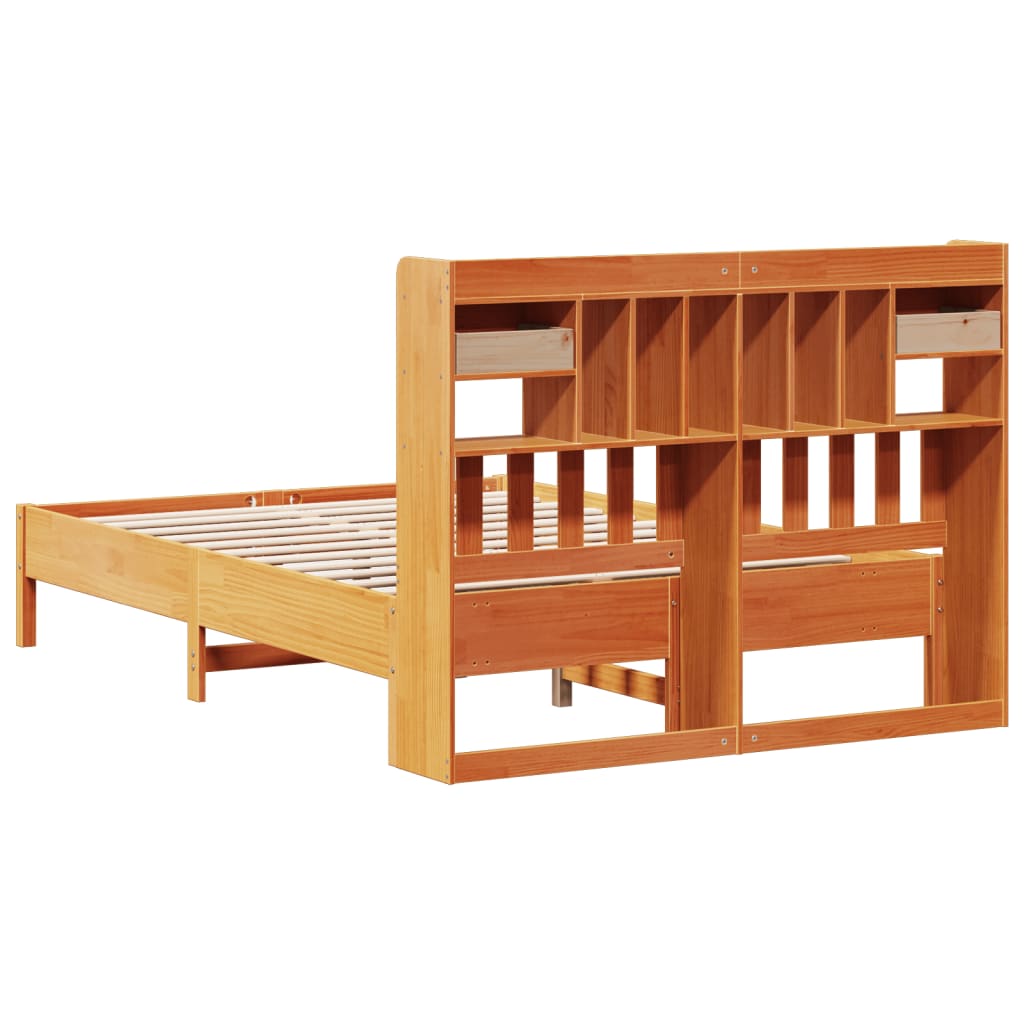 Bookcase Bed without Mattress Wax Brown 135x190 cm Double Solid Wood Pine
