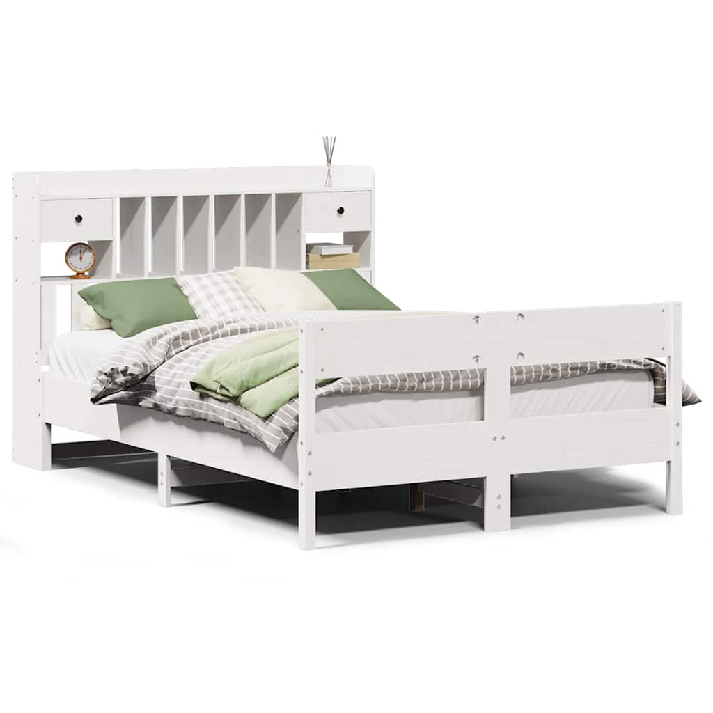 Bookcase Bed without Mattress White 140x200cm Solid Wood Pine