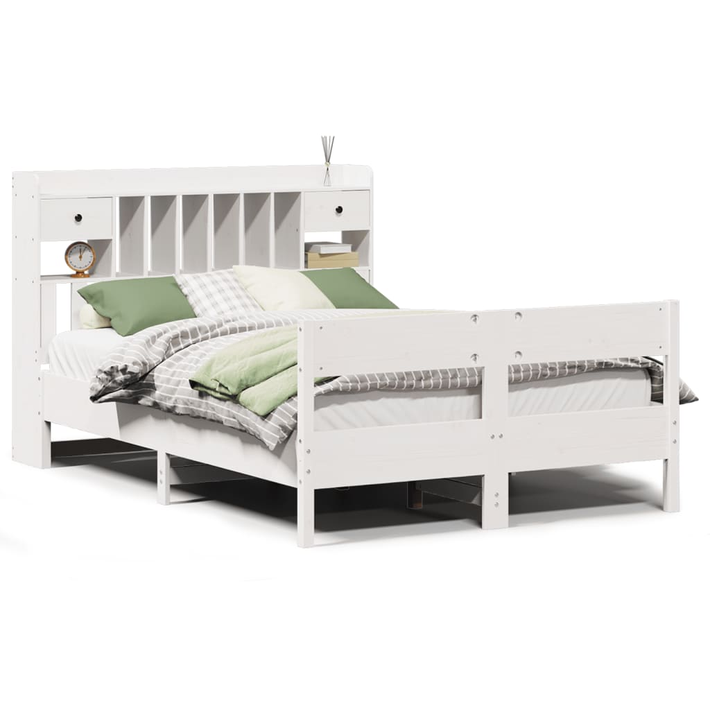 Bookcase Bed without Mattress White 135x190cm Double Solid Wood Pine