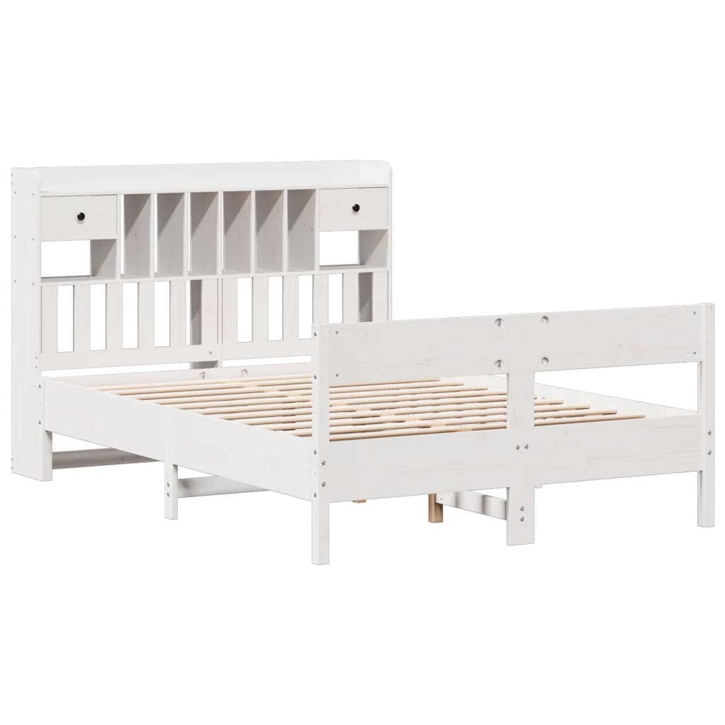 Bookcase Bed without Mattress White 135x190cm Double Solid Wood Pine