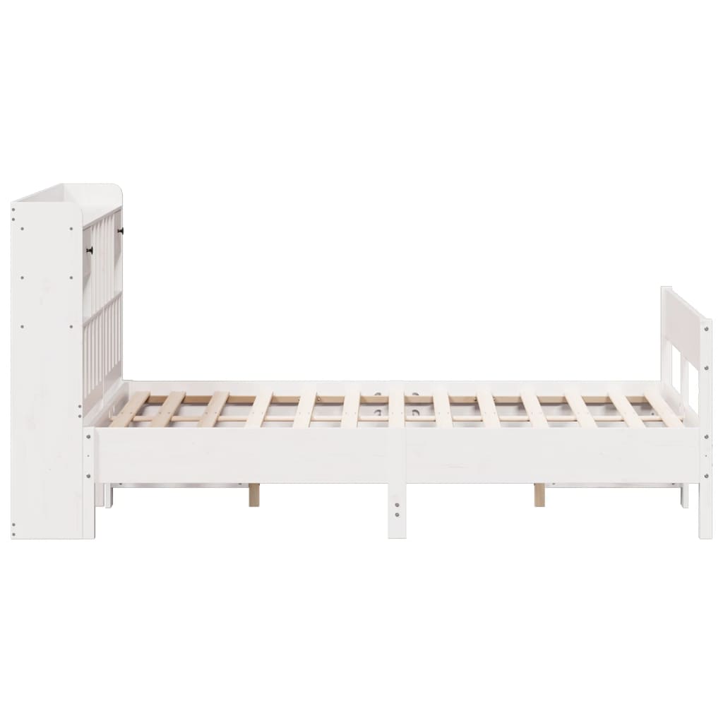 Bookcase Bed without Mattress White 135x190cm Double Solid Wood Pine