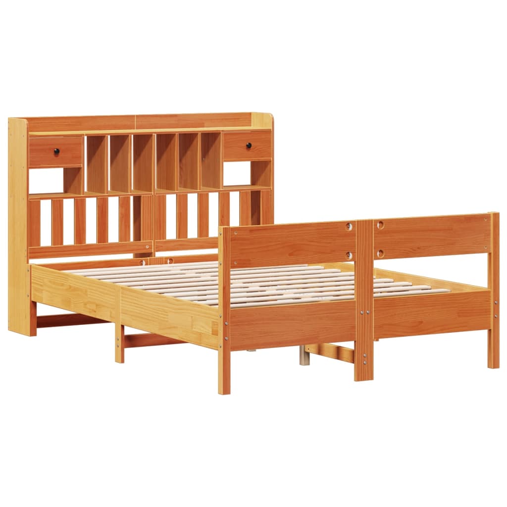 Bookcase Bed without Mattress Wax Brown 135x190cm Double Solid Wood Pine