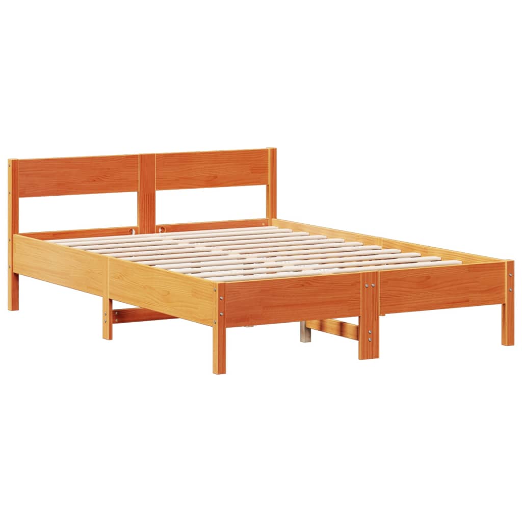 Bookcase Bed without Mattress Wax Brown 135x190cm Double Solid Wood Pine