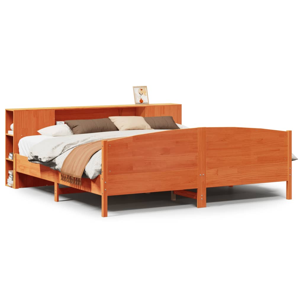 Bookcase Bed without Mattress Wax Brown 200x200cm Solid Wood Pine
