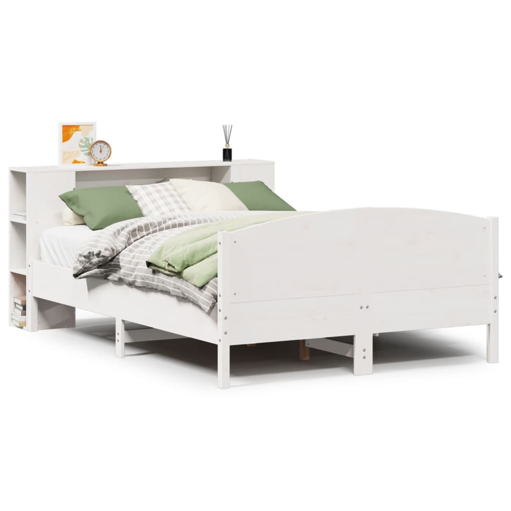 Bookcase Bed without Mattress White 160x200cm Solid Wood Pine