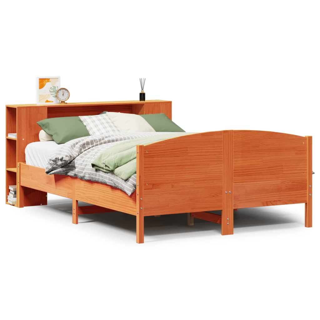 Bookcase Bed without Mattress Wax Brown 150x200cm Solid Wood Pine