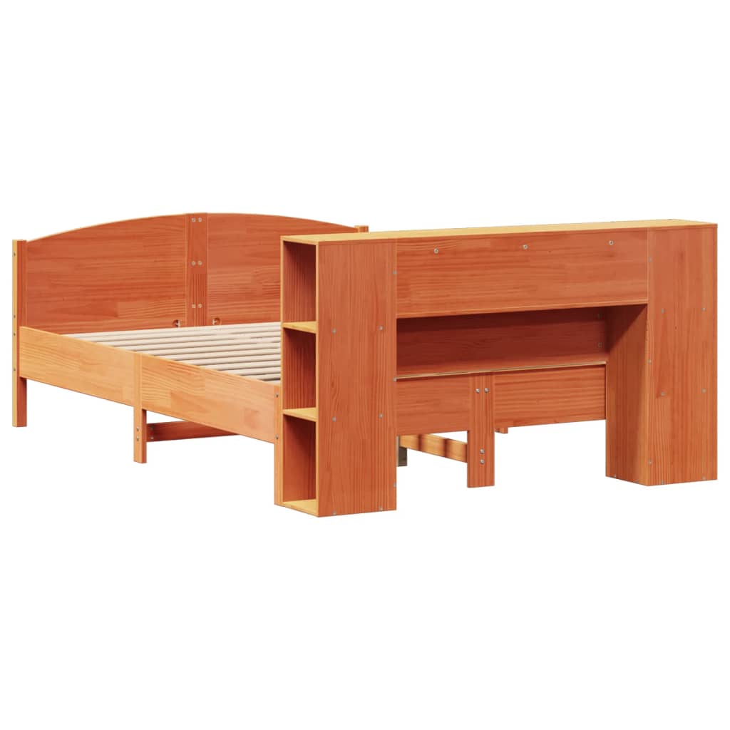 Bookcase Bed without Mattress Wax Brown 135x190cm Solid Wood Pine