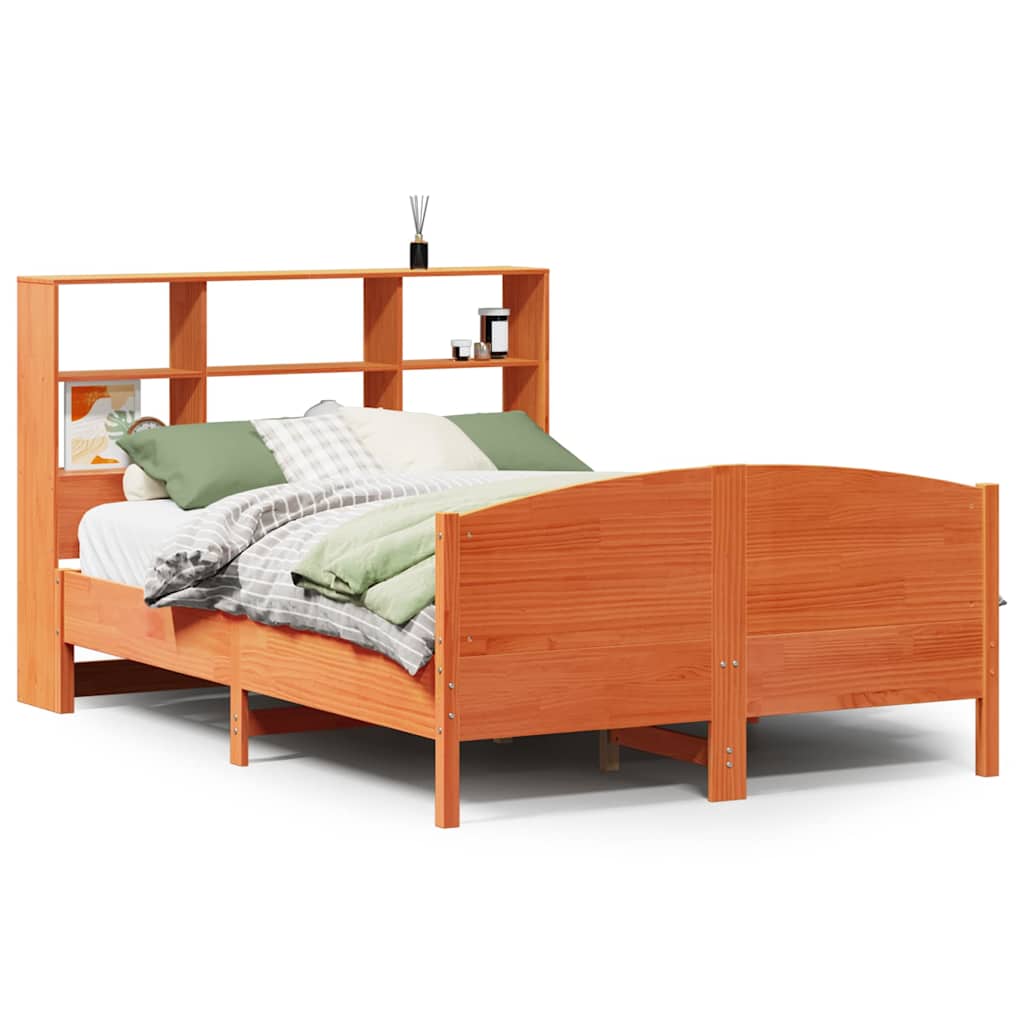 Bookcase Bed without Mattress Wax Brown 140x200cm Solid Wood Pine