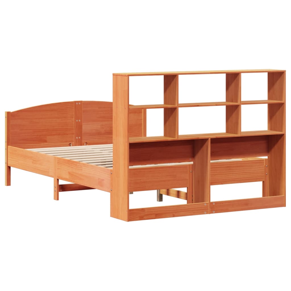 Bookcase Bed without Mattress Wax Brown 135x190 cm Double Solid Wood Pine