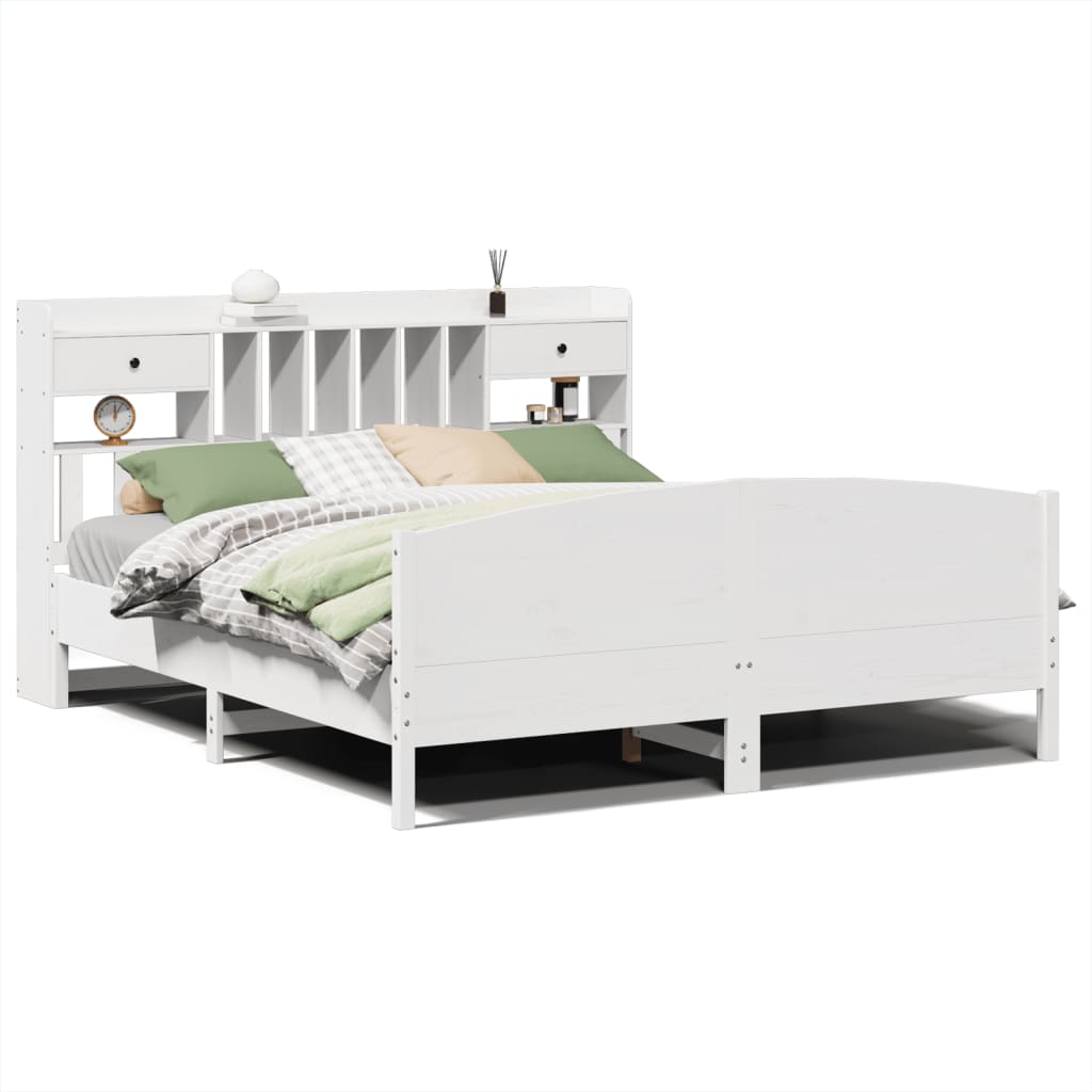 Bookcase Bed without Mattress White 180x200 cm Super King Solid Wood Pine