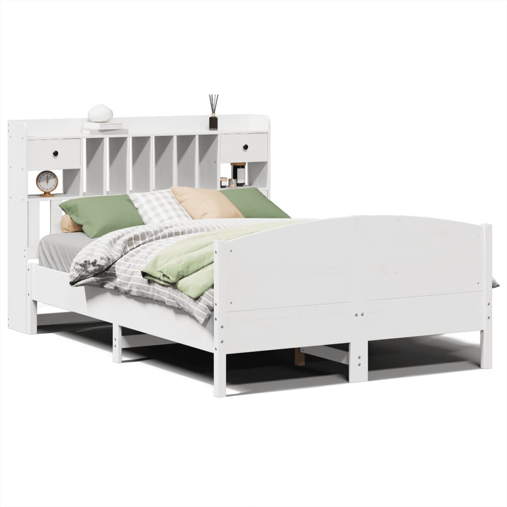 Bookcase Bed without Mattress White 140x200cm Solid Wood Pine