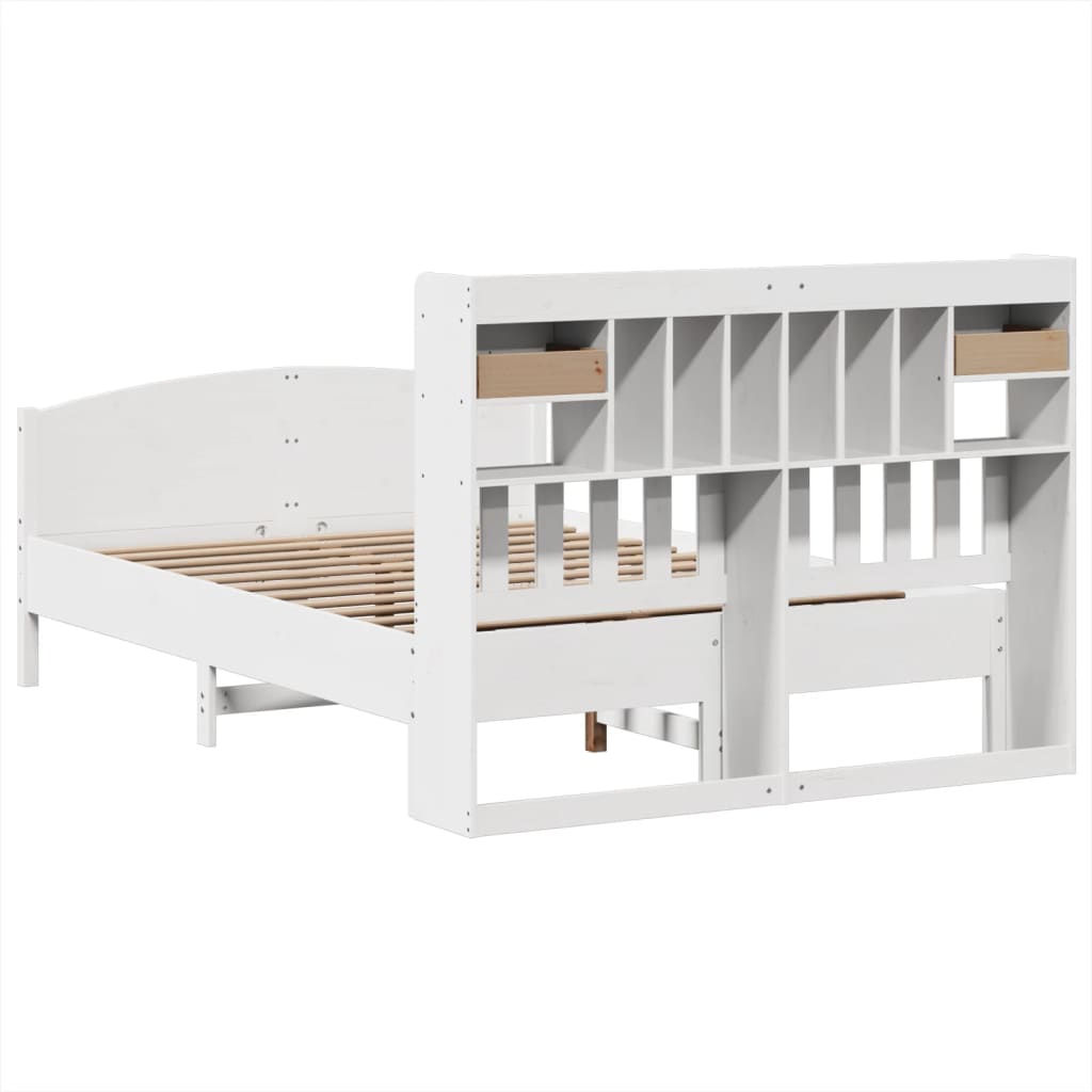 Bookcase Bed without Mattress White 140x200cm Solid Wood Pine