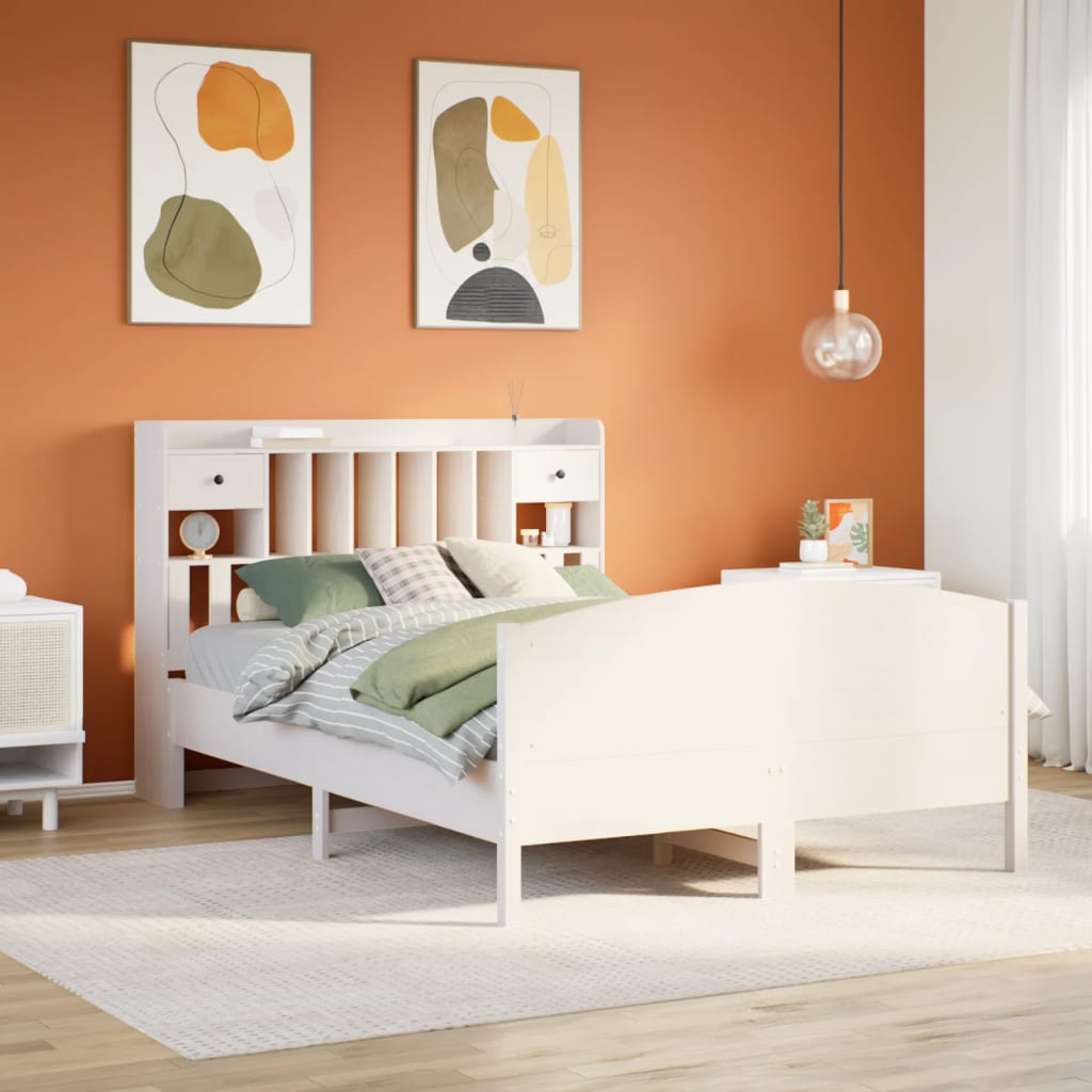Bookcase Bed without Mattress White 140x200cm Solid Wood Pine
