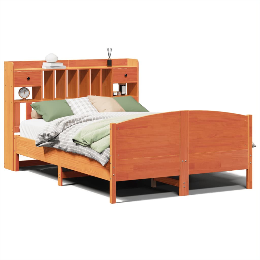 Bookcase Bed without Mattress Wax Brown 140x200cm Solid Wood Pine