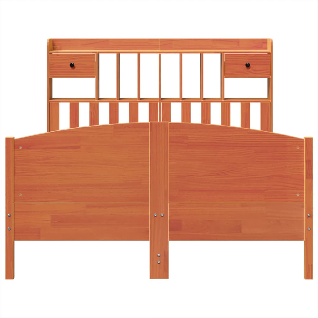 Bookcase Bed without Mattress Wax Brown 140x200cm Solid Wood Pine