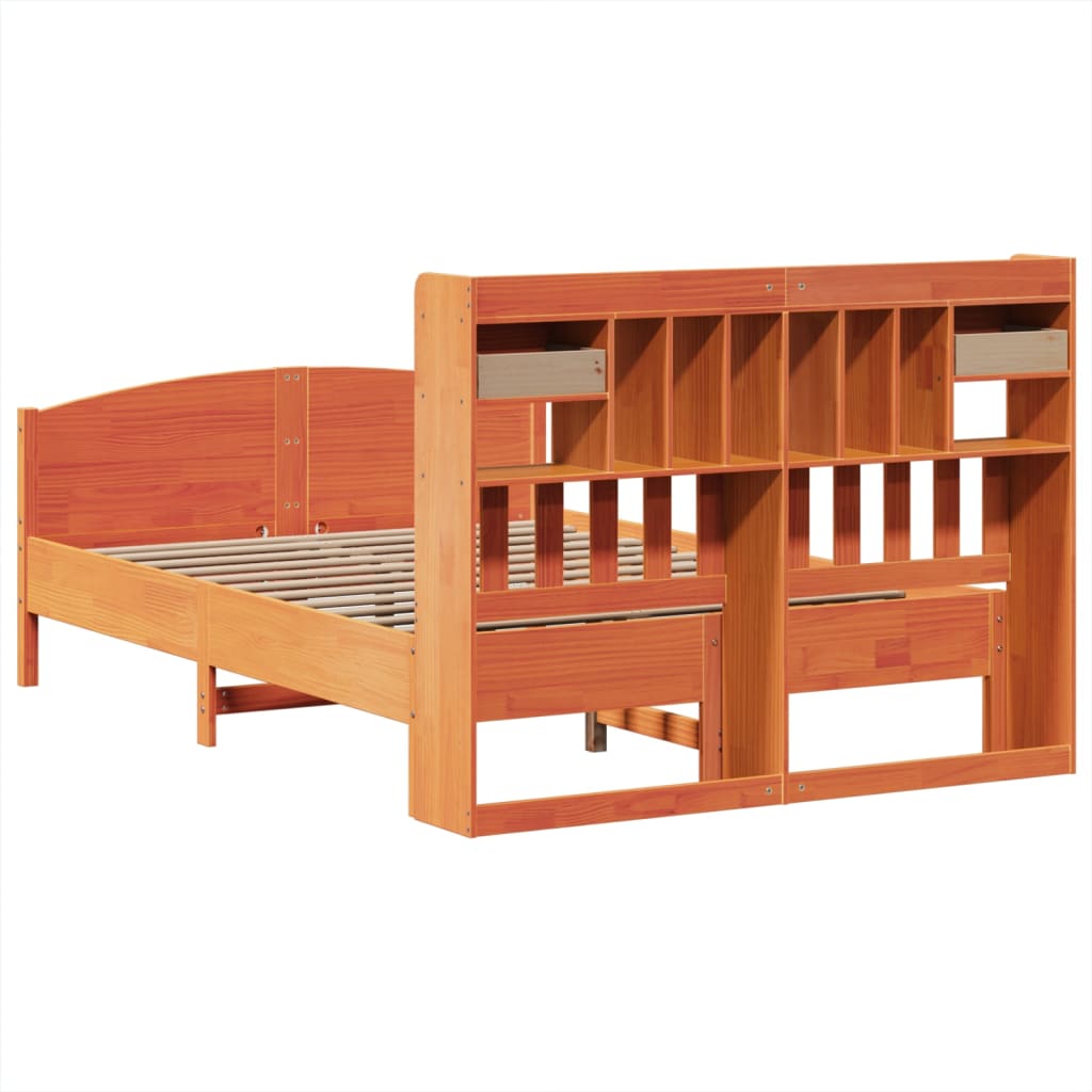 Bookcase Bed without Mattress Wax Brown 140x200cm Solid Wood Pine