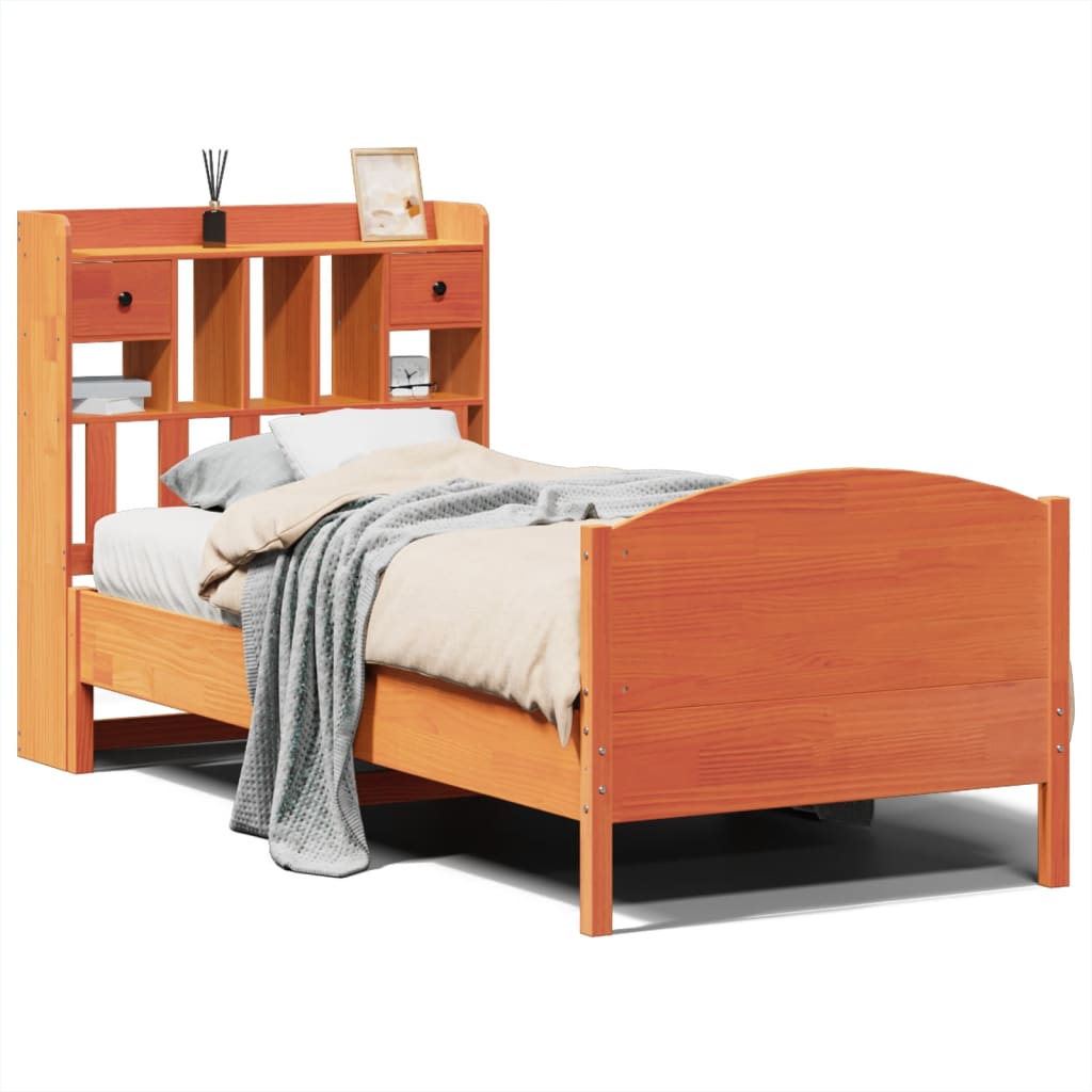 Bookcase Bed without Mattress Wax Brown 100x200cm Solid Wood Pine