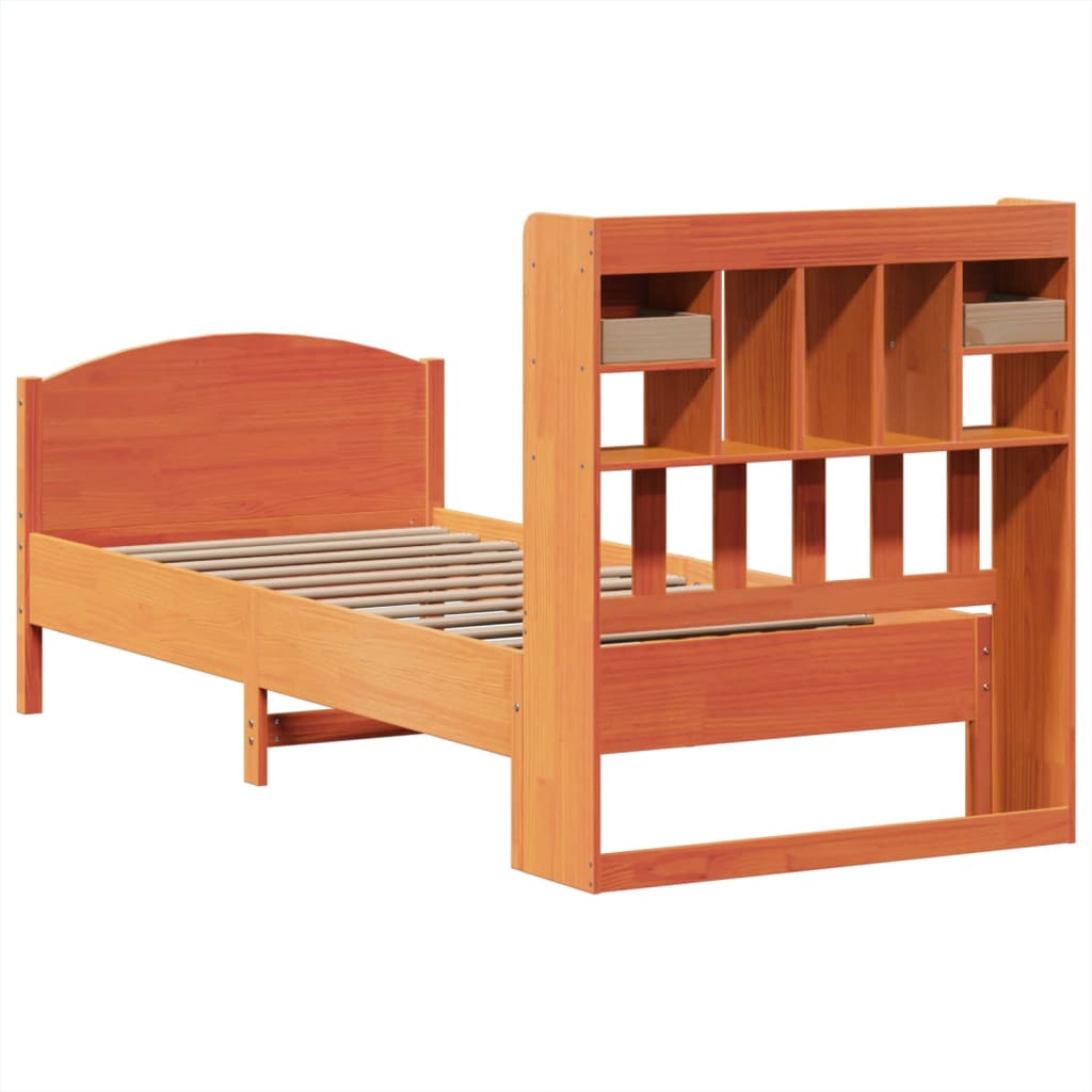 Bookcase Bed without Mattress Wax Brown 100x200cm Solid Wood Pine